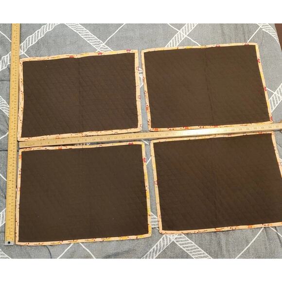 Vintage Cloth Place Mats Set of 4 Brown With Owl Trim - Picture 2 of 3